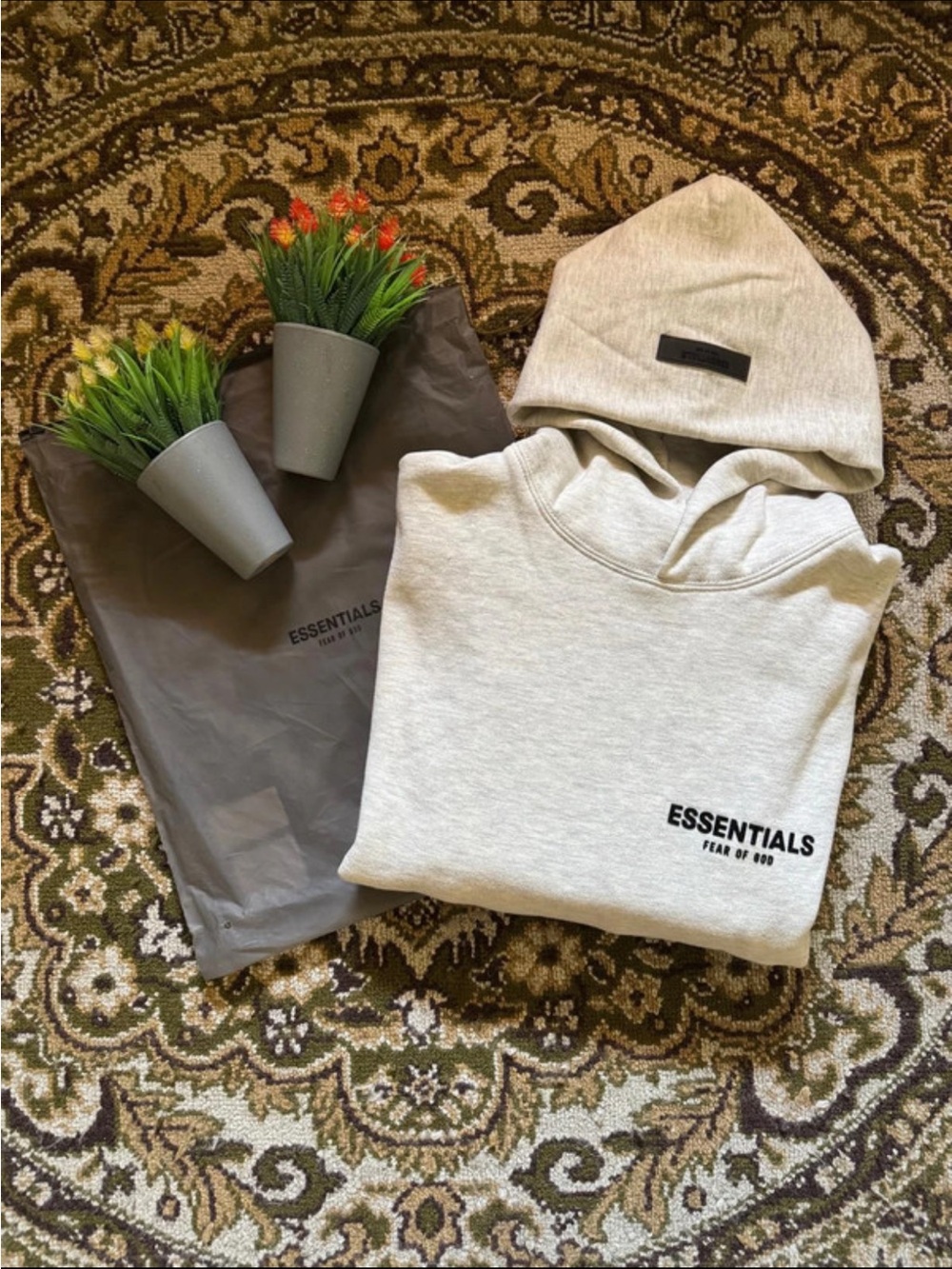 Essentials Light Beige Logo Pullover Hoodie